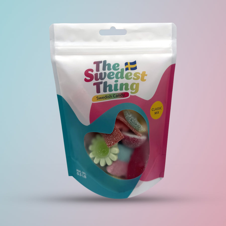 The Swedest Thing Classic Mix Swedish candy, 1/2 lb bag, front